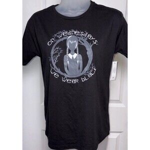 Wednesday Girls L 10/12 Black Graphic T-shirt We Wear Black Adams Family